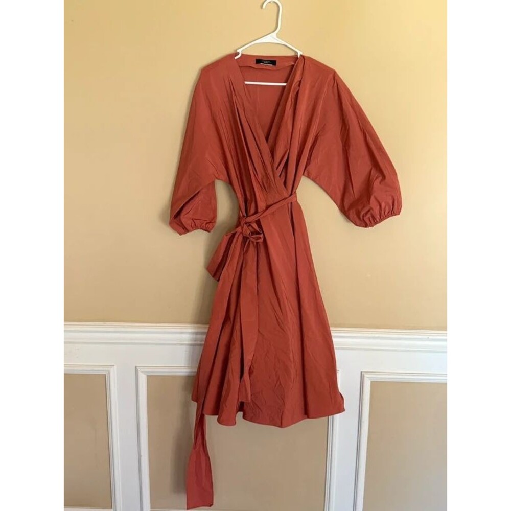 Max Mara Negozi Wrap-front Woven-blend Midi Dress In Terra Cotta